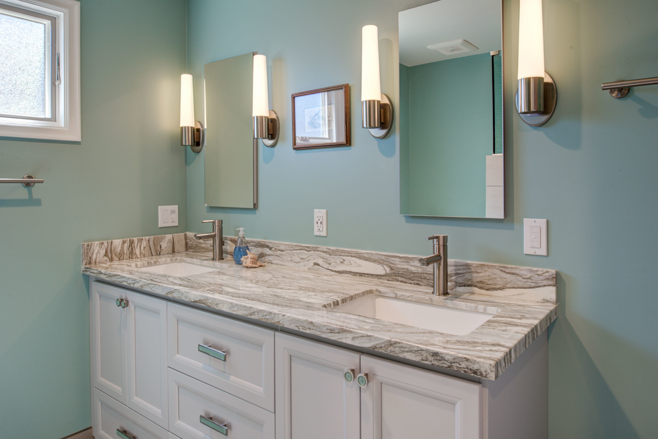 Alameda Addition + Remodel Turquoise Bathroom Vanity