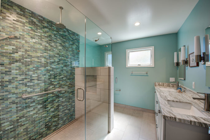 Alameda Addition + Remodel Turquoise Bathroom