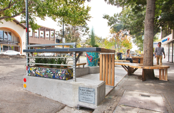 Cheese Board Pizza Collective Parklet railing + seating