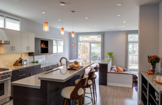 Warm Modern Kitchen to deck